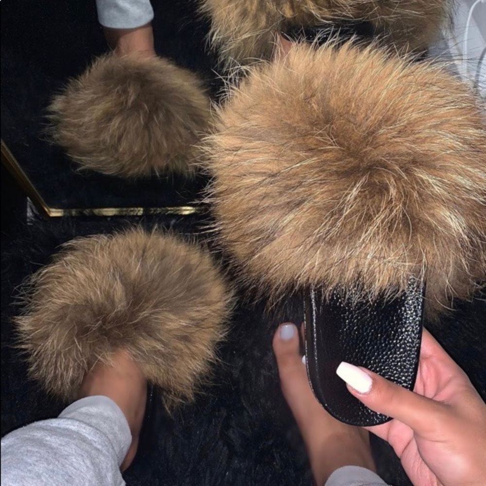 Real Fox Fur Slides